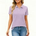 thumbnail image 2 of Resicozy Women's Polo Shirts Fashion Short Sleeve Shirt Buttons Collared Shirts Summer Casual Solid Color Tops Light Purple 2XL, 2 of 5