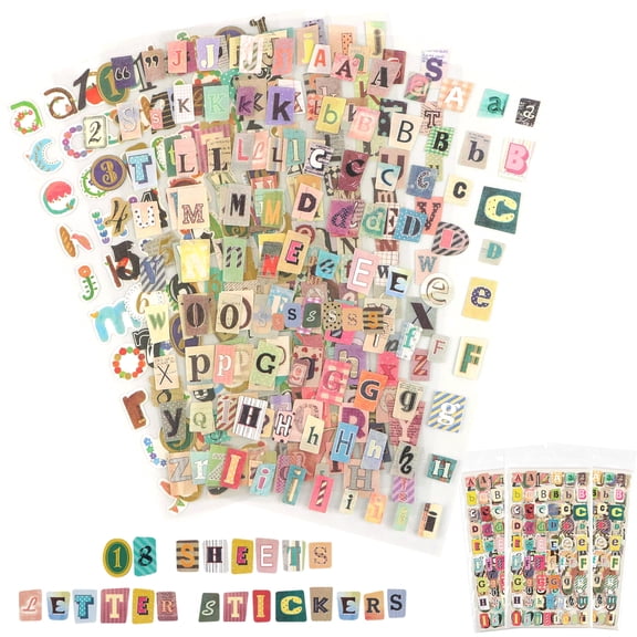 Neasyth 18 Sheets Vintage Letter Stickers for Scrapbooking Supplies, 1041 Pcs Cute Alphabet Number Sticker for Junk Journal Laptop Water Bottles DIY Retro Decor