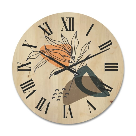 Designart 'Minimalist Shapes With Ancient Plant I' Modern Wood Wall Clock
