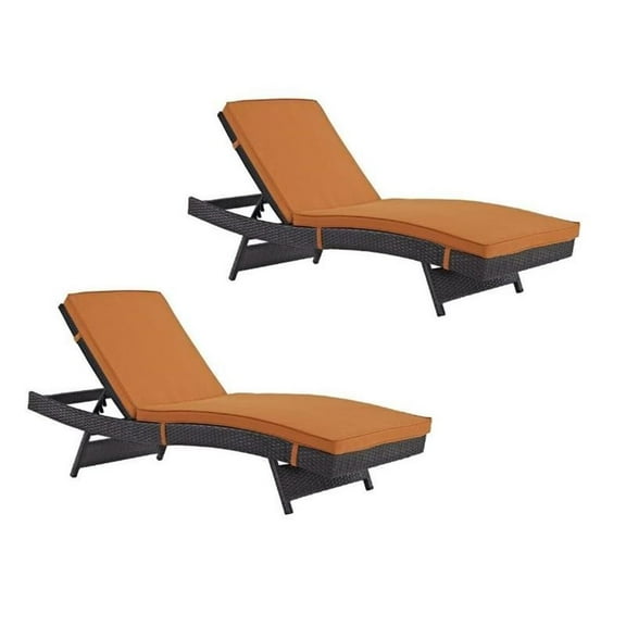 Home Square 2 Piece Adjustable Patio Chaise Lounge Set in Orange