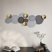 Petalique Gray-Gold Abstract Floral Metal Modern Wall Art