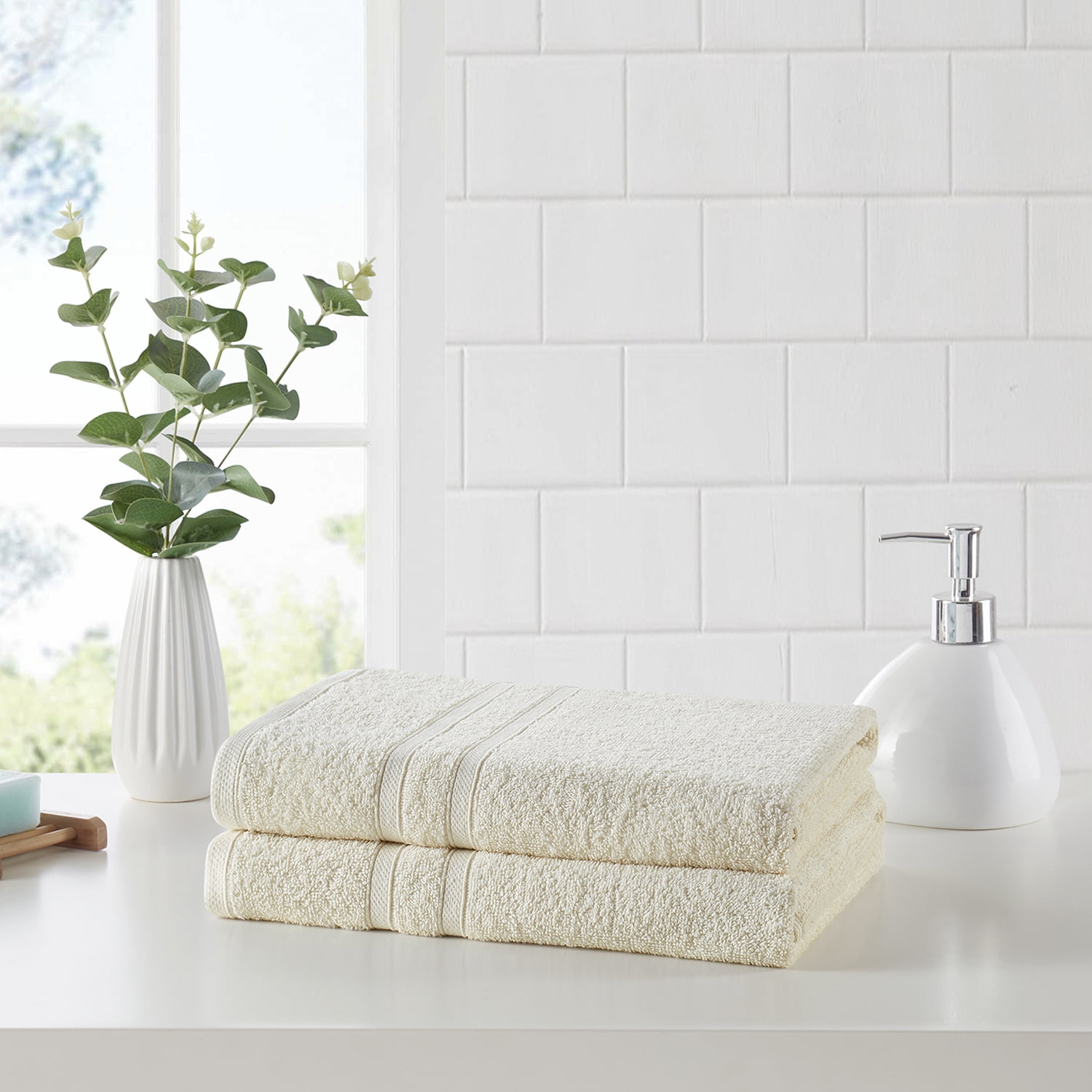 Clorox Bleach Friendly 2 Piece Bath Towel Set for Adults, 30 x 52, Ivory