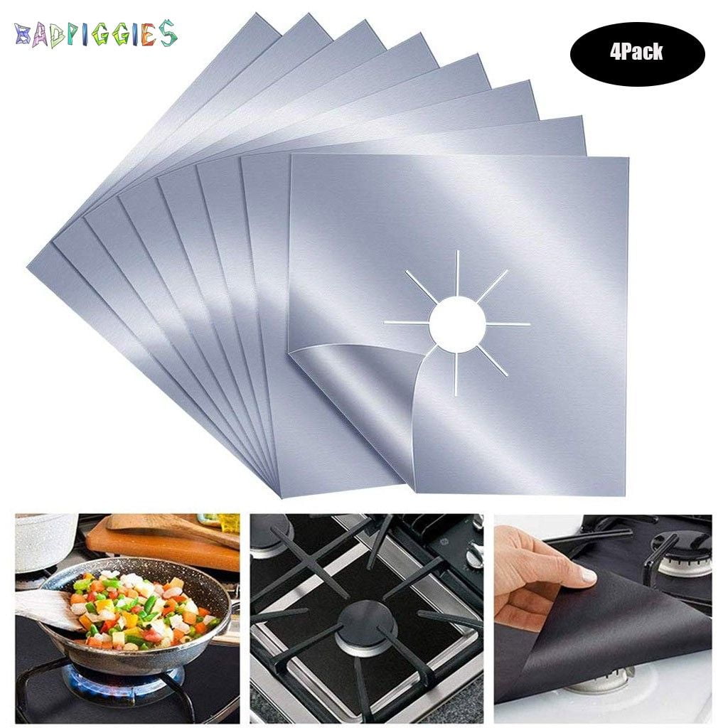 Kitchen Friendly Cooking Accessory R2 4 Pack Reusable Gas Range Protectors Heat Resistant Fiberglass Mat with Adjustable Size Non-Stick & Easy to Clean Thick Safest On The Market
