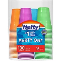 Party On Disposable Plastic Cups, Assorted, 16 Ounce, 100 Count