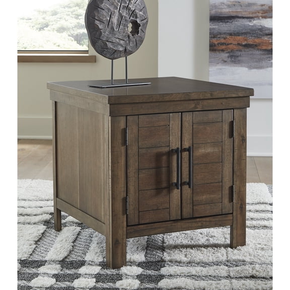 Signature Design by Ashley Moriville End Table with Shelf, Grayish Brown