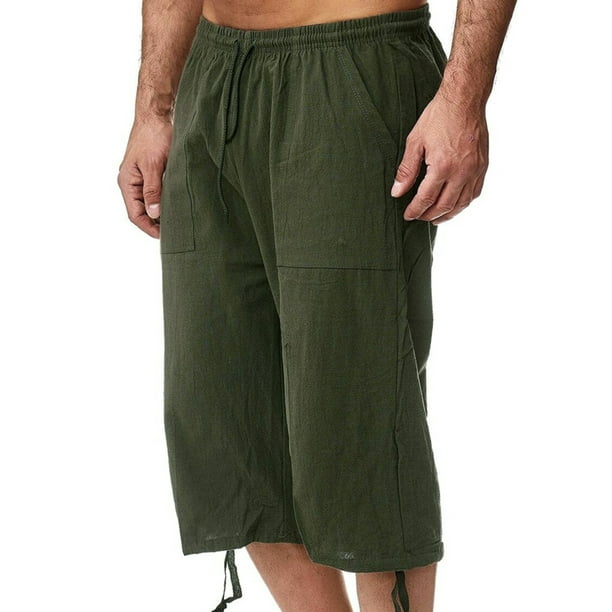 Lallc - Mens Linen Drawstring Elastic Waist Pants Cotton Cargo Combat ...