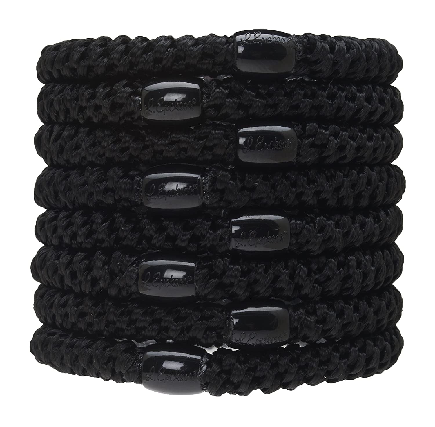L. Erickson Grab & Go Ponytail Holders, Black, Set of Eight - Exceptionally Secure with Gentle Hold