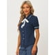 thumbnail image 3 of Camiseta De Manga Corta Con Cuello Peter Pan Y Lunares Para Mujer Azul Oscuro L, 3 of 5