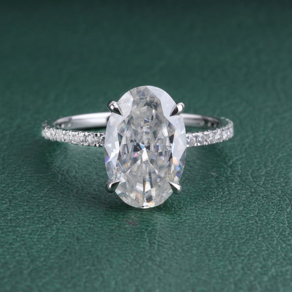 Solitaire Jewels 4CT Hidden Halo Oval Moissanite Engagement Ring For Women, 14K White Gold Plating Over Silver, D Color VVS1 Clarity