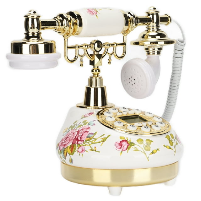 Teléfono Antiguo Vintage Teléfono Fijo Retro Europeo Teléfono Antiguo Creativo con Impresión de Cerámica con Visualización de Fecha para la Decoración del Hogar de la