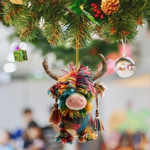 Christmas Highland Cow Decor - Funny Cartoon Acrylic Cow Ornaments for Christmas Tree, Personalized Animal Themed Holiday Home Decoration Pendants