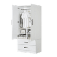 thumbnail image 4 of ModMakers 2-Door Wardrobe Armoire Closet with Mirror, Freestanding Wood Armoire Wardrobe Closet Storage with 2 Drawers & Hanging Robs, White, 4 of 6