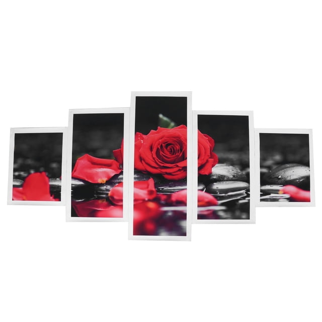 Juego de 5 pinturas de arte de pared con rosas rojas románticas, sin marco, para decoración del hogar