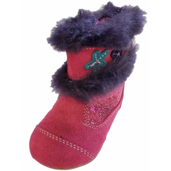Infant Girls Fuschia Pink Sparkle Glitter Fuzzy Boots Booties Baby Shoes 6