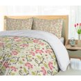 thumbnail image 5 of Ambesonne Floral Duvet Cover Sets, Curving Flower Pattern Art, 2-Queen, Pale Green and Pink, 5 of 7