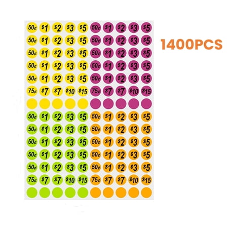 Monebena Garage Sale Price Stickers, 1400 PCS Round Garage Sale Stickers, Price Stickers for Yard Sales, Flea Markets, County Fairs & Retail Use, 3/4 Inch Pricemarker Labels, 4 Colours Price Tags