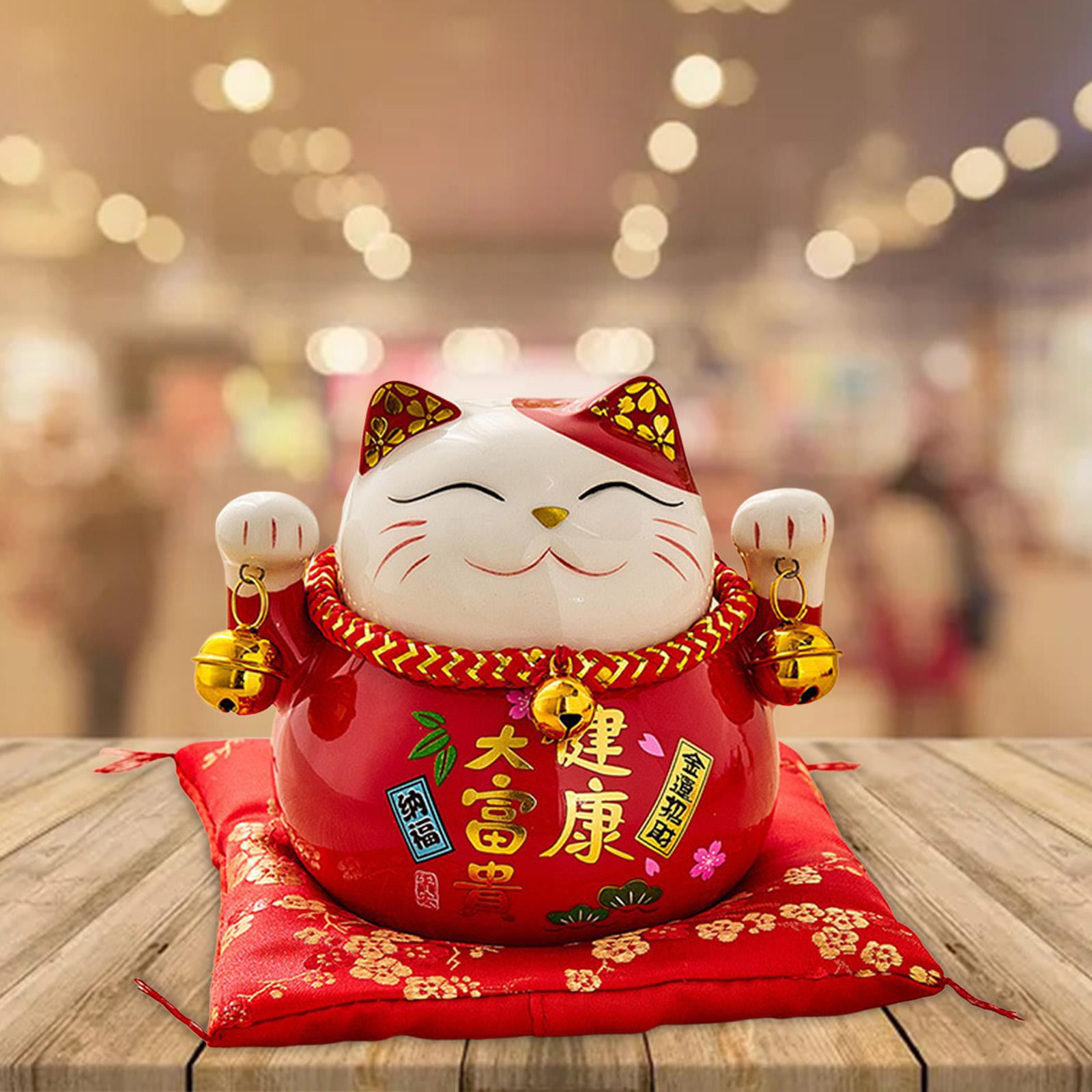  Gvuha Chinese Feng Shui White Ceramic Lucky Cat Figure Maneki  Neko Fortune Cat Money Box Lucky Charm Piggy Bank Cat and Fish,Red : Home &  Kitchen