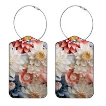 2 Pack of PU Leather Luggage Tags for Suitcase, Flower Petal Travel Cruise Luggage Tag with Privacy Flap, Name ID Label and Loop for Baggage Handbag School Bag Backpack