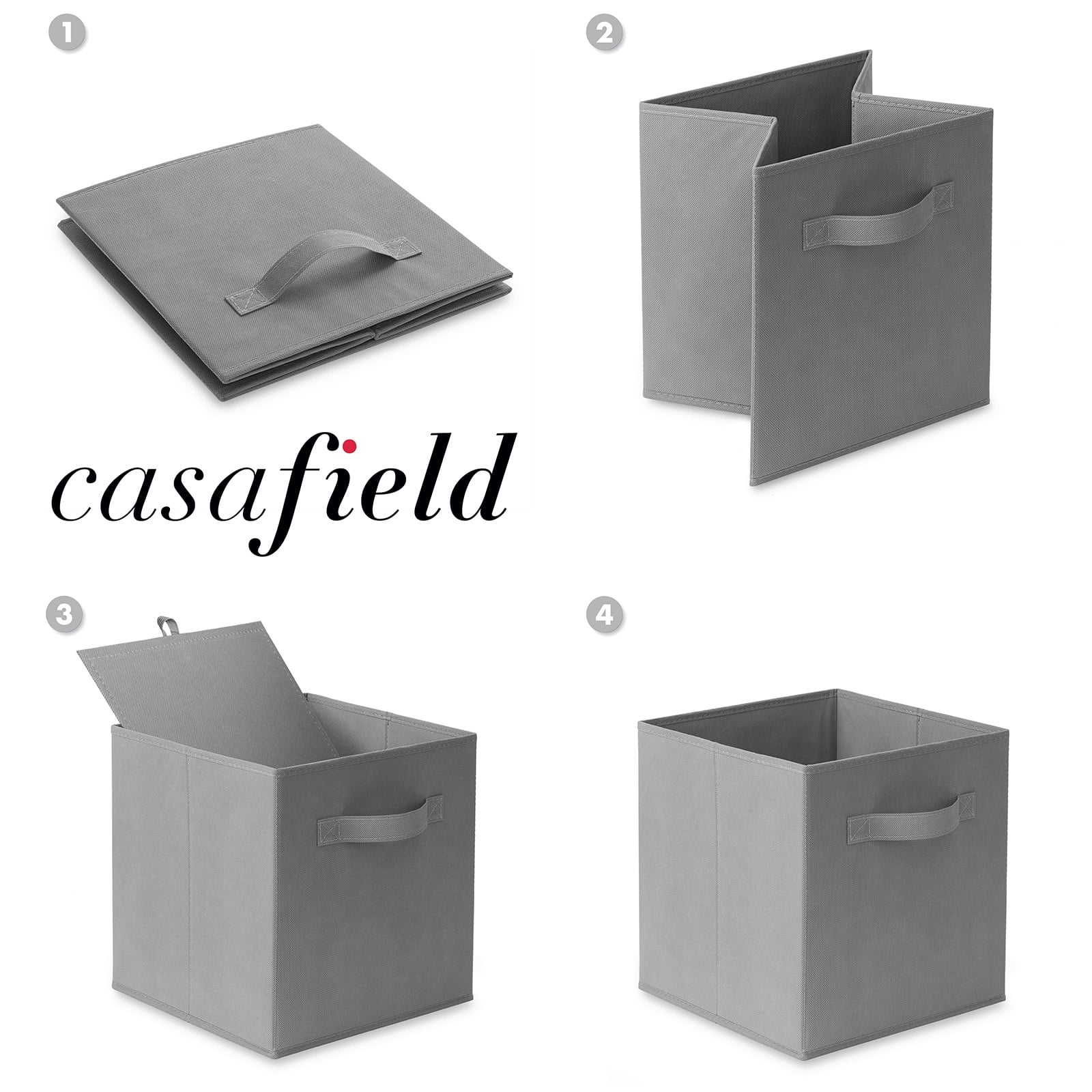 Casafield Set of 6 Fabric Storage Cube Bins, Gray - 11" Collapsible Foldable Cloth Baskets for Shelves and Cubby Organizers