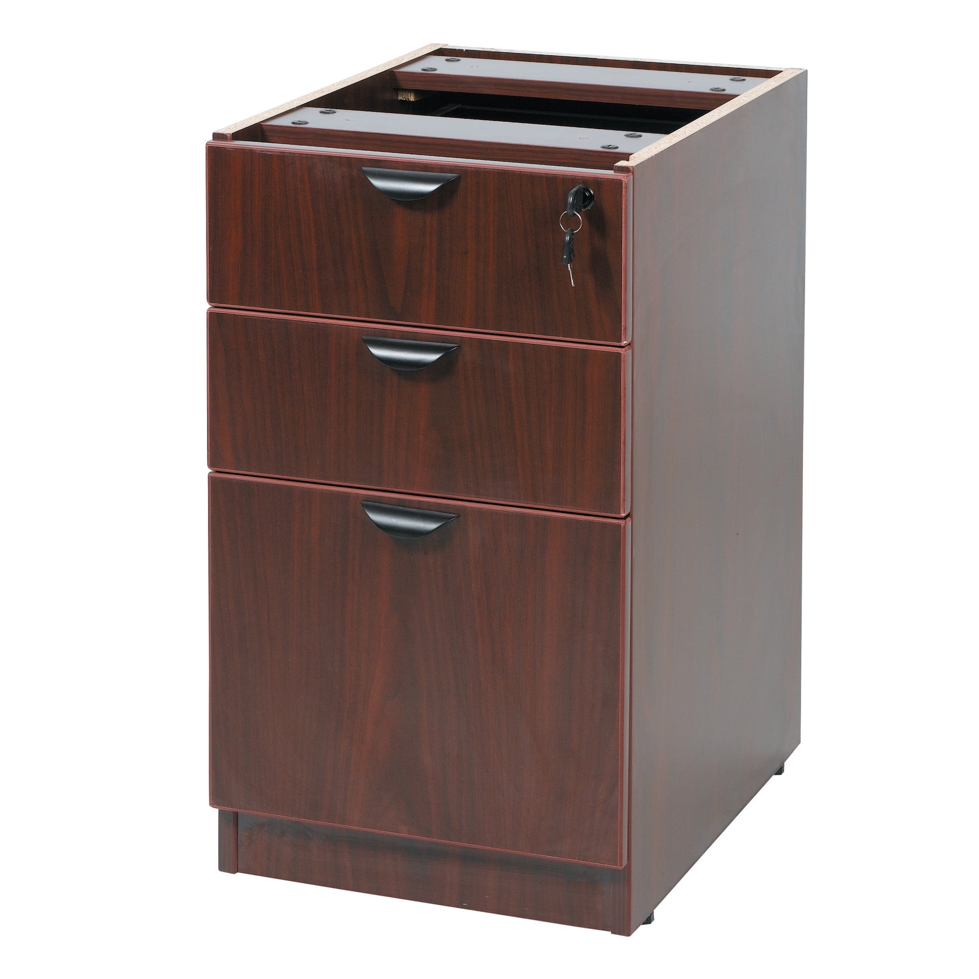 Boss Office Products 71 Inch Desk, Executive L-Shape Corner Desk with Box/Box/File Storage Pedestal, Mahogany