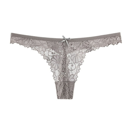 Icvfdpl Women S Briefs 1 Piece Pink Floral Lace Bow Back Panty Transparent Hollow Out Comfort Seamless Low Waist Lingerie Thong Soft Breathable Womens Underwear Grey Xl