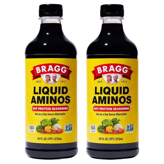 Bragg Liquid Aminos: The Ultimate All-Purpose Seasoning – Your Gluten-Free, Non-GMO, Kosher Certified Soy Sauce Alternative! 2-Pack of 16 Ounce Bottles for Endless Culinary Delights
