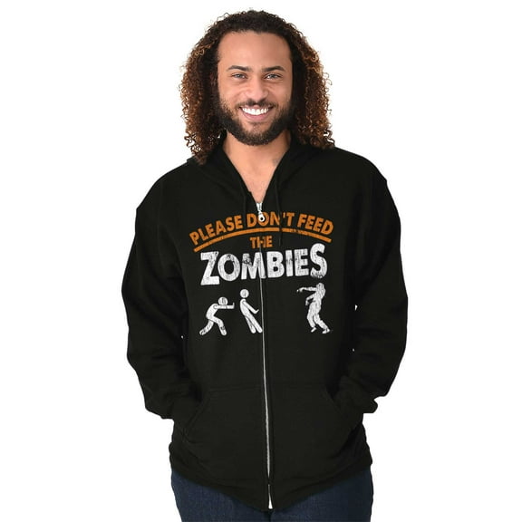 Please Don’t Feed the Zombies Unisex Fleece Graphic Zip Up Hoodie Brisco Brands 2X