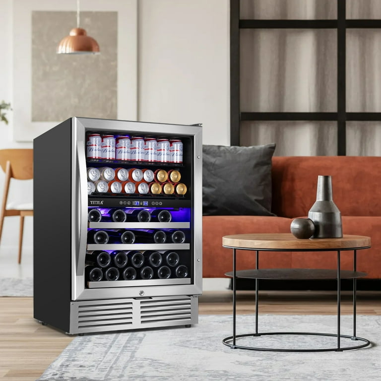 Tittla 24 Dual Zone Wine and Beverage Cooler Refrigerator Freestanding 27 Wine Bottles and 84 Cans Capacity Walmart