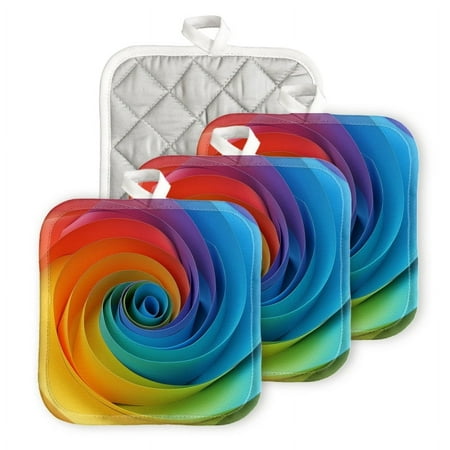

Bahomeck Pot Holder 4Pcs Rainbowspiral With Smooth Curves And Colorful Background Square Heat Resistant Hot Pads For Kitchen Cooking Oven With Hanging Loop Potholder Easy To Store