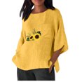 thumbnail image 1 of Birdeem Chemise Imitation Coton et Lin pour Femmes Manches 3/4 Col Rond T-Shirt Ample Décontracté Léger et à la Mode Haut d'Été, 1 of 10