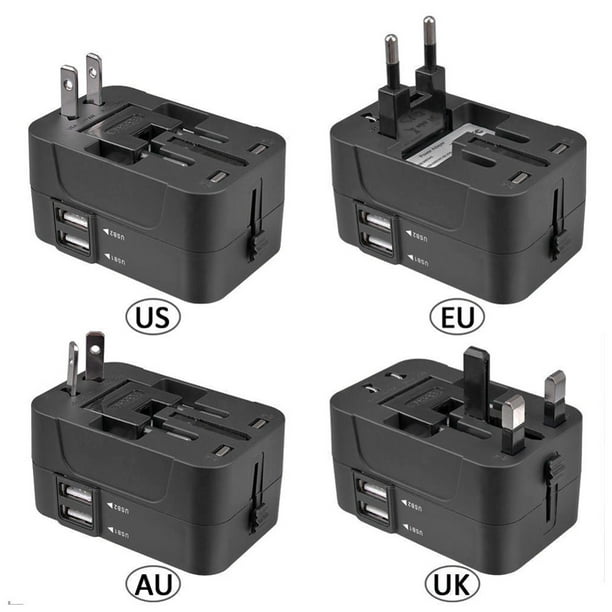 Adaptateur de voyage universel universel IKemiter chargeur multiprise US/EU/ UK/AU avec deux ports USB 2 