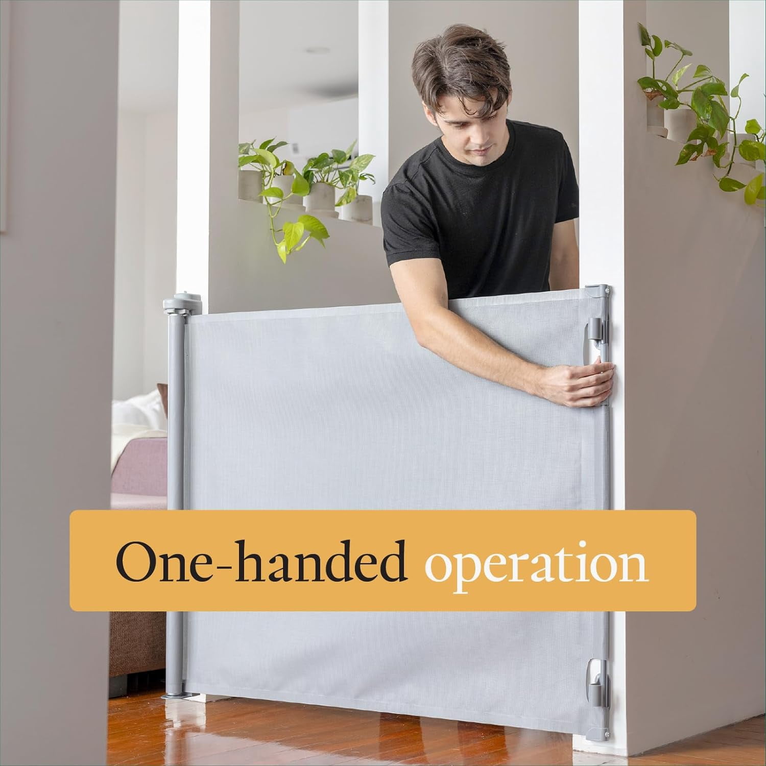 Philowng Indoor and Outdoor Claw-Proof Retractable Dog Gate, 36.6" High Extends up to 71" Wide, gray