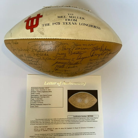 1975 Texas Longhorns Team Signed Football 50 Sigs Earl Campbell JSA COA