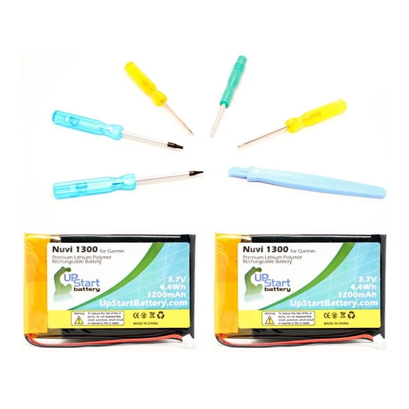 2x Pack - Garmin Nuvi 1350 Battery with Tools - Replacement for Garmin GPS Navigator Battery (1200mAh, 3.7V Lithium Polymer)
