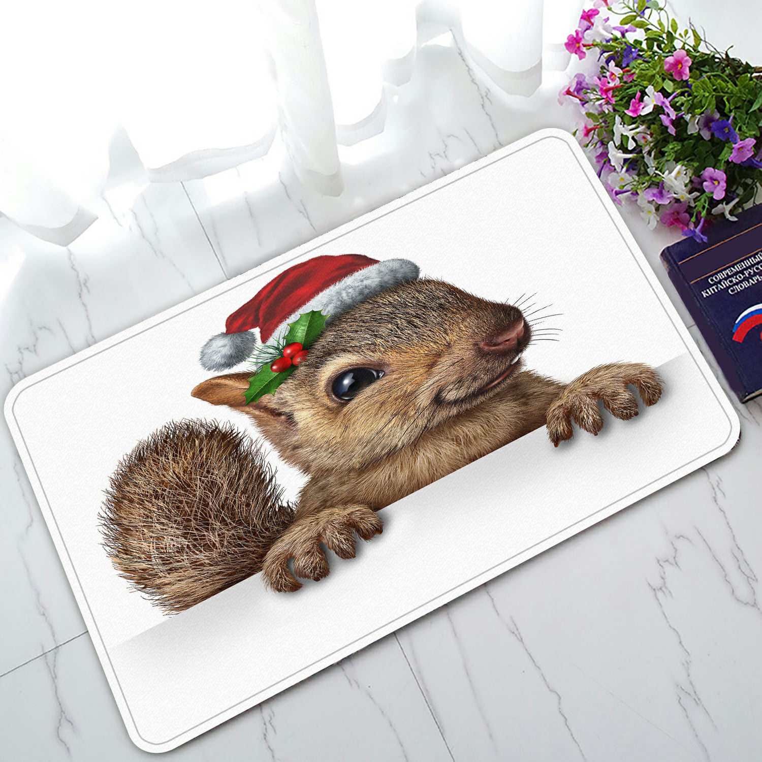 Hedgehog and Squirrel Bathroom Rug Non-Slip Floor Indoor Front Door Mat 16x24" 