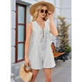 thumbnail image 3 of Women'S Summer Casual Rompers Lace-Up Short Loose Linen Jumpsuit Beach Outfits Travel Vacation Clothes Grey S, 3 of 8