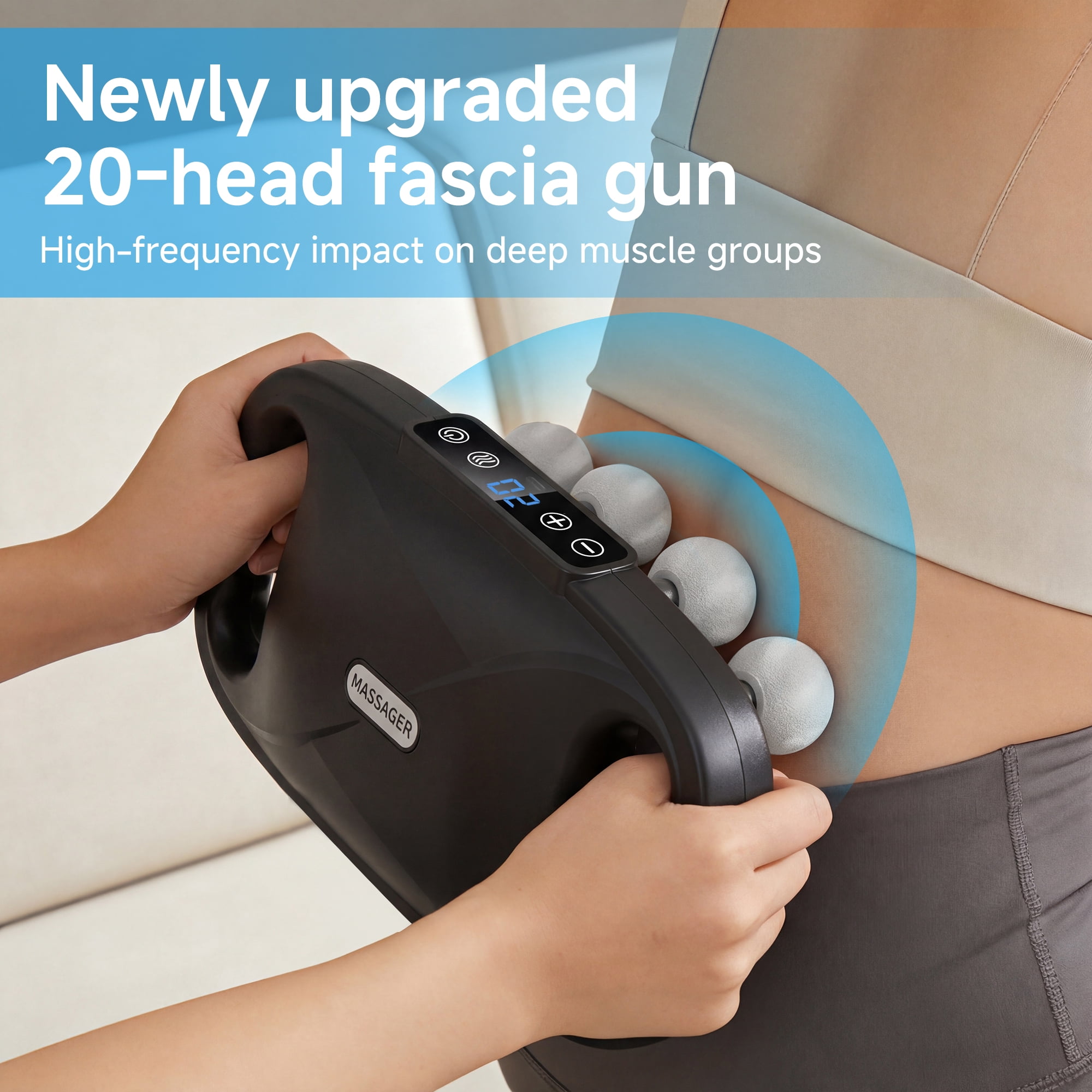 20-Head Deep Tissue Fascia Gun Muscle Massager for Full Body Relief