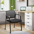 thumbnail image 2 of CLATINA Black Waiting Room Chair with Wheels Mesh Back Stacking Arm Chairs with Upholstered Fabric Seat and Ergonomic Lumber Support for Office School Church Guest Reception, 2 of 8