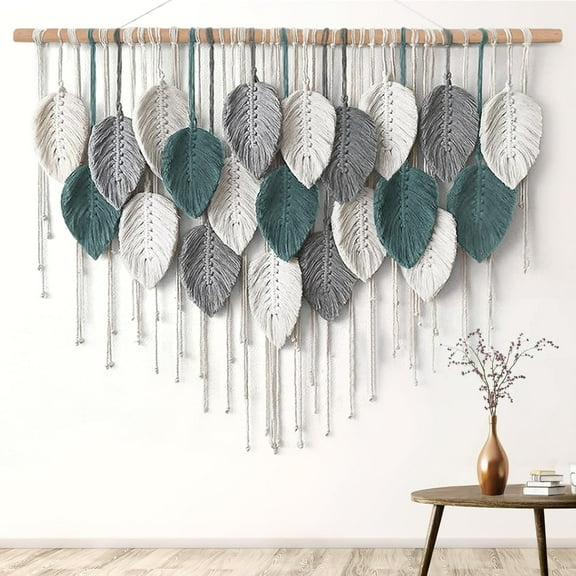 Large Macrame Wall Hanging Boho Home Decor,    Bohemian Woven Leaves Macrame Tapestry Modern Aesthetic Chic Wall Art Decorations for Bedroom Living Room Nursery Office 39" W x 29.5" L