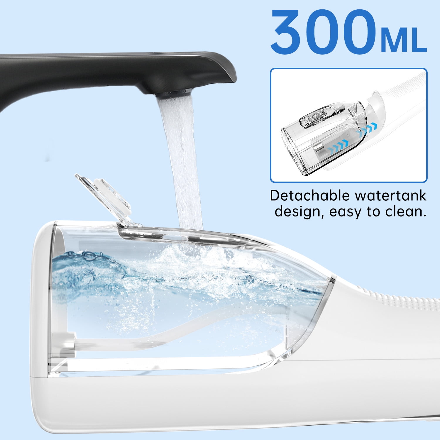Cshidworld Water Flosser, Cordless Oral Irrigator 300ml Water Tank, Rechargeable Travel Dental Irrigation Cleaner with 4 Modes & 8 Jet Tips, IPX7 Waterproof Dental Irrigator with Charge Station