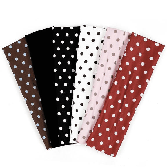 Headbands for Women - 6 Pack Polka Dot Headband Set, Stretchy Cotton Black White Hair Bands, Non Slip Trendy Accessories for Daily Wear and Parties