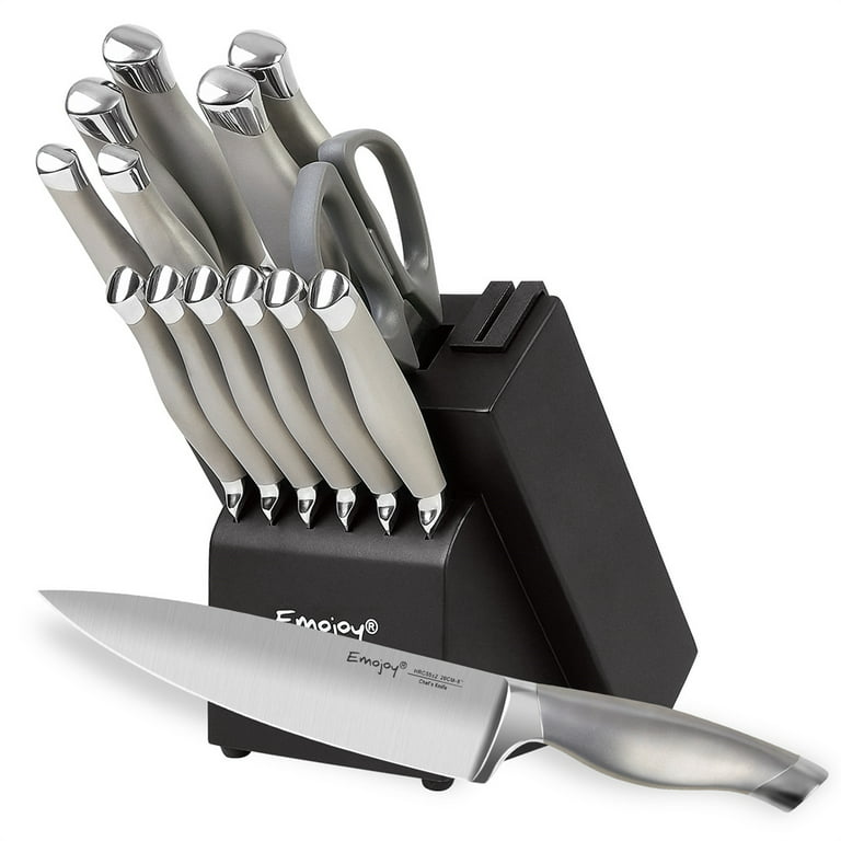 McCook 15-Piece Stainless Steel Knife Set,MC19 Knife Block Set with  Built-in Sharpener,Chef Knife for Home