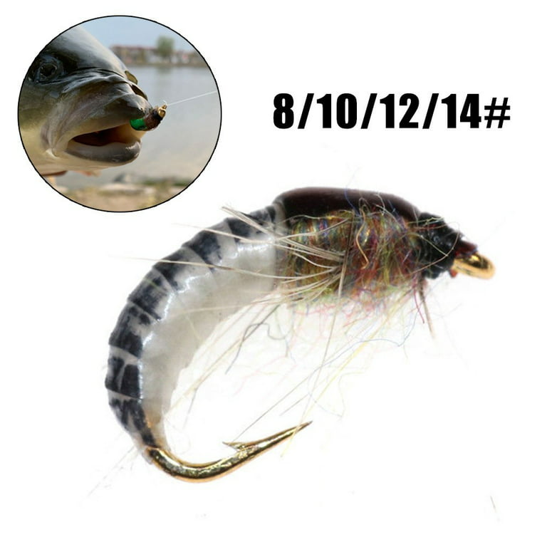 Realistic Nymph Scud Fly for Trout Fishing Artificial Insect Bait Lure Scud Worm, Size: 8#