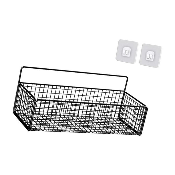 Estantes de pared con cesta colgante de alambre, cesta de alambre de acero resistente para manualidades en casa. Negro L con pegatina