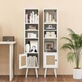 thumbnail image 5 of LEHOME Slim Tall Rattan Storage Cabinet, Boho Accent Bookshelf with Rattan Door, 12-Position Adjustable Shelf & Solid Wood Legs, Modern Display Rack Cupboard for Living Room, Study, Kitchen (White), 5 of 9