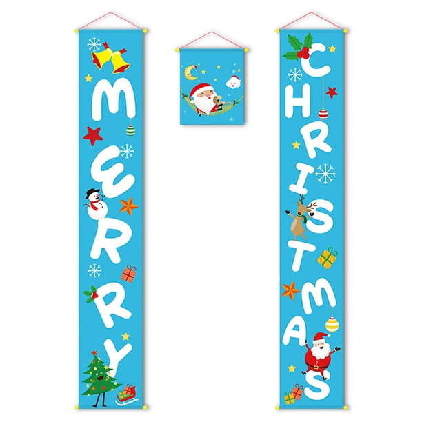 Toystoory 2 piezas de pancartas colgantes de Feliz Navidad, carteles de bienvenida para el porche, vacaciones en casa, decoración de cumpleaños de Año Kits de decoración para fiestas Azul Toystoory HA010416-03B