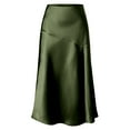 thumbnail image 4 of Women's Satin Skirt High Waist Ruffle Hidden Summer Flared Flowy Long A-Line Midi Skirts Satin High Split Maxi Skirt Elegant Office Work Formal Skirts, 4 of 5