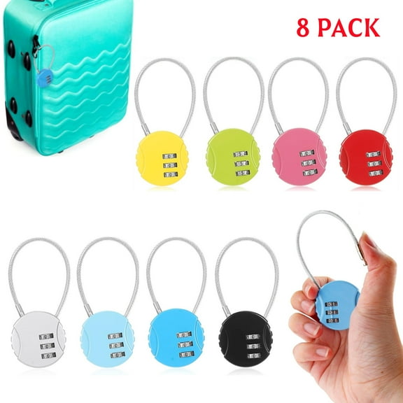 8 Pieces Waterproof 3-digit Metal Mini Password Lock - with Steel Wire Rope, Portable School Gym Padlock, Used for Backpacks and Suitcases, Storage Cabinets, Textiles & Soft Furnishings