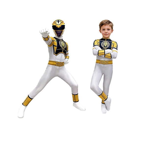 Cosplay Costume White Gold Power Hero Suit with Helmet for Halloween Party Comic Con Role Play Show Dress Up Outfit, Multicolor