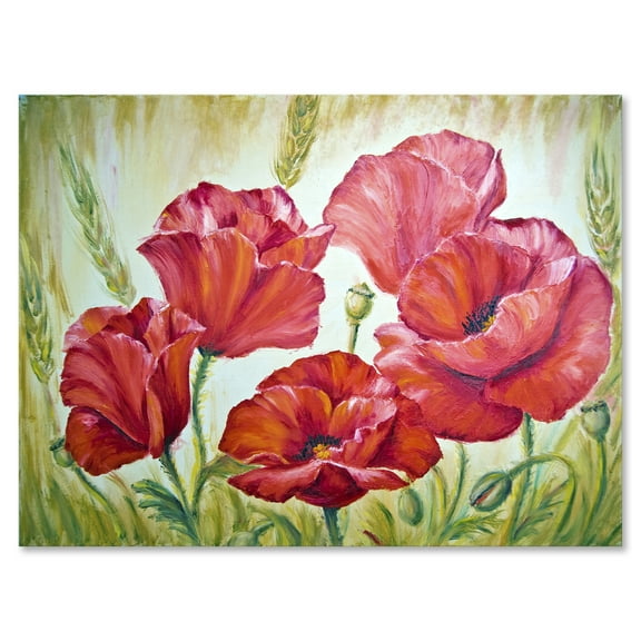 Designart ' Blossoming Red Poppies In The Morning ' Traditional Canvas Wall Art Print